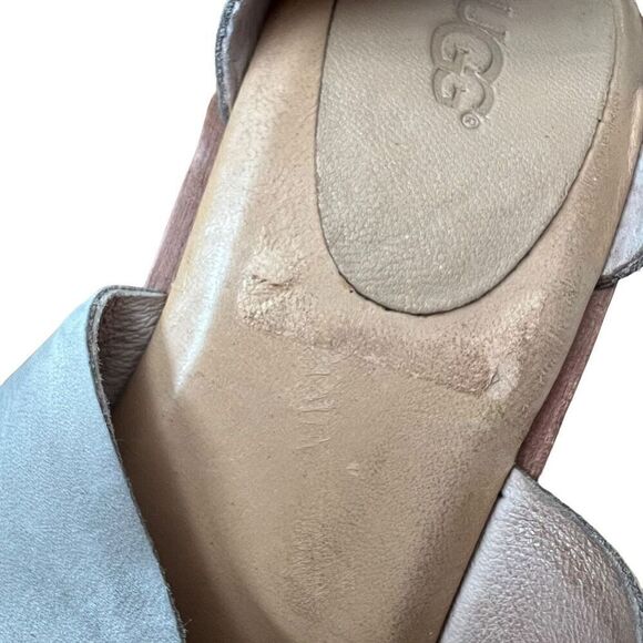 UGG Sandra Taupe Nubuck Heeled Ankle Strap Sandals Size 11 - Picture 5 of 7